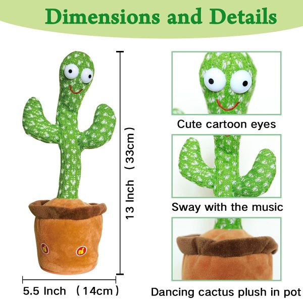 120 Songs Dancing Cactus, 13''/33cm Green Cactus  Toy Electric Singing /Talking/Repeats What You say Cactus Toy for Kids Birthday,Christmas,Party Gift - Image 2