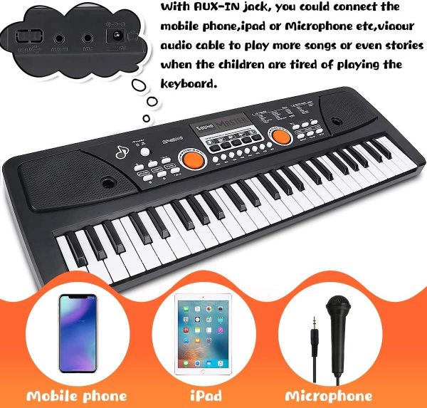 Kids Keyboard 49-Key Kids Piano Keyboard with Microphone Multi-Function Piano for Kids Birthday Gift 20.86 Inch (Black) (49keys) - Image 6