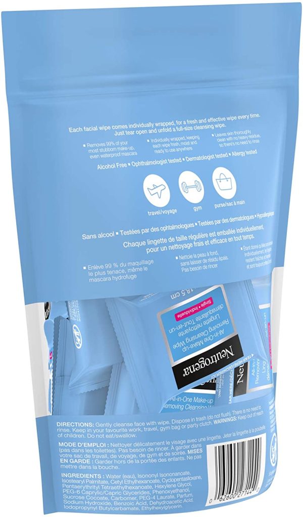 Neutrogena Make-up Remover Cleansing Wipes, Alcohol & fragrance-free, Facial Wipes, 20 Single wrapped wipes - Image 7