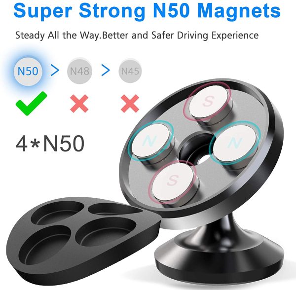 [ 2 Pack ] Magnetic Phone Mount, [ Super Strong Magnet ] [ with 4 Metal Plate ] car Magnetic Phone Holder, [ 360?? Rotation ] Universal Dashboard car Mount Fits iPhone Samsung etc Most Smartphones