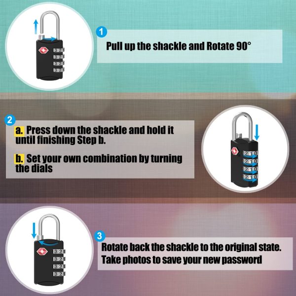 TSA Luggage Locks, [Newest Version][2 Packs] 4-Digit Security Padlock, Travel Lock, Combination Padlocks, Code Lock for Travel Suitcases Luggage Bag Case etc. Black - Image 6