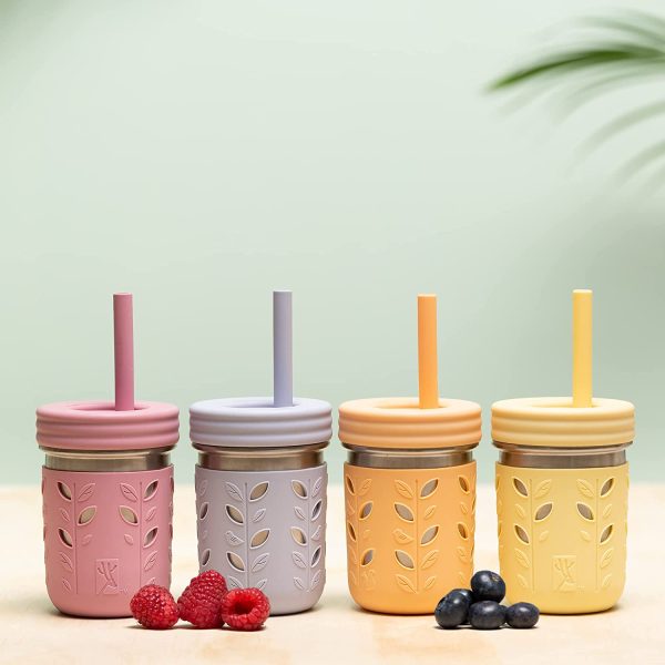 Stainless Steel Cups | Mason Jar 10oz | Kids & Toddler Cups with Silicone Sleeves & Silicone Straws with Stopper | Spill Proof Cups for Kids, Smoothie Cups - Image 6