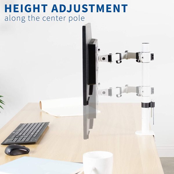 Single Monitor Desk Mount, Fully Adjustable Monitor Arm Stand with Clamp and Grommet Base, Tilt, Swivel, Rotation - Holds 1 Screen up to 22lbs with VESA 75x75mm or 100x100mm, White, STAND-V001W - Image 9