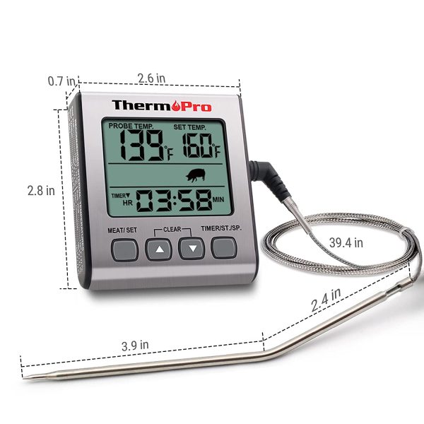 ThermoPro TP16S Digital Meat Thermometer for Cooking and Grilling, BBQ Food Thermometer with Backlight and Kitchen Timer, Grill Temperature Probe Thermometer for Smoker, Barbecue, Oven, Baking,Oil - Image 4