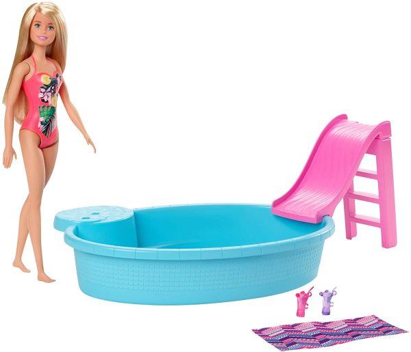 Barbie Doll, 11.5-Inch Blonde, and Pool Playset with Slide and Accessories, Gift for 3 to 7 Year Olds - Image 5