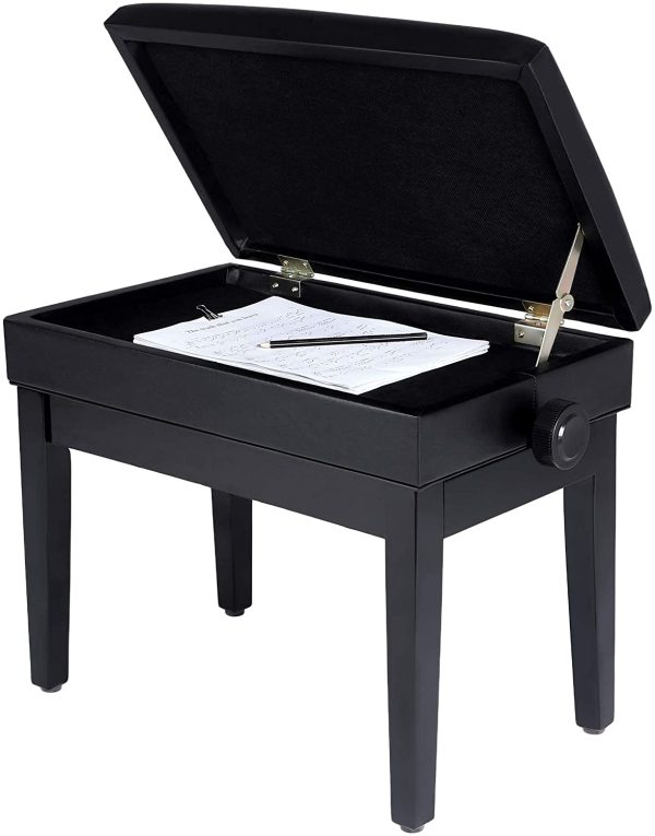 Adjustable Wooden Piano Bench Stool with Sheet Music Storage, Black ULPB57H - Image 6