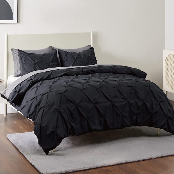 Pintuck King Duvet Cover Black - Soft Pinch Pleated Duvet Cover Set for All Season, 3 Pieces Bedding Set, 8 Corner Ties, 90x104 Inch - Image 3