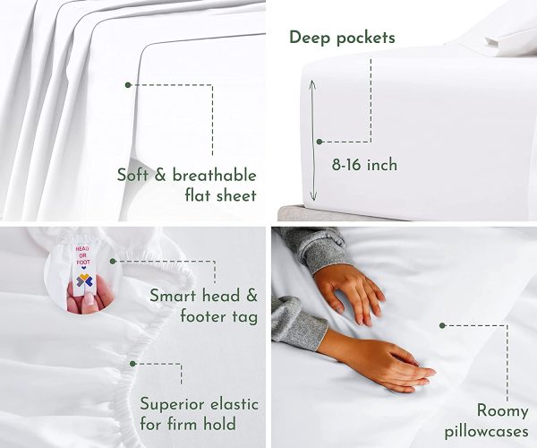 600 Thread Count 100% Cotton Sheets - Bright White Extra Long-Staple Cotton Twin XL Sheets for Kids & Adults, Fits Mattress 38cm Deep Pocket, Sateen Weave, Soft Cotton 3 Pc Bed Sheet Set - Image 3