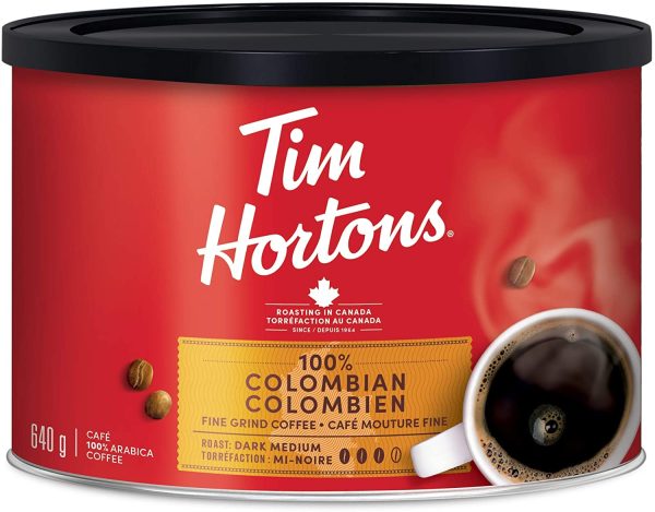 100% Colombian, Fine Grind Coffee, Dark Medium Roast, 640g Can