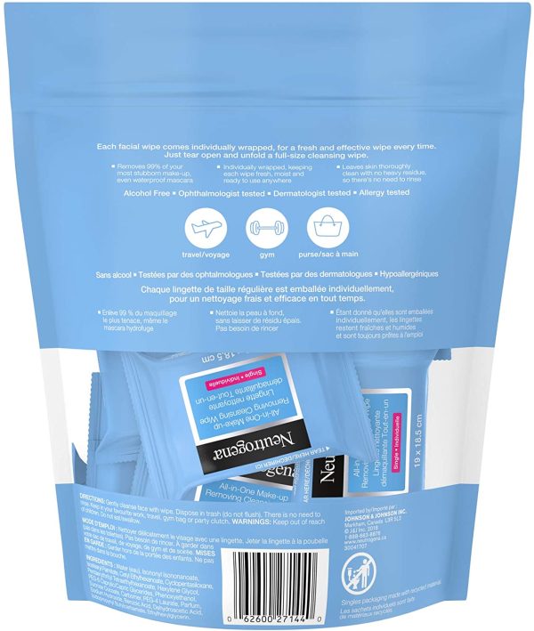 Neutrogena Make-up Remover Cleansing Wipes, Alcohol & fragrance-free, Facial Wipes, 20 Single wrapped wipes - Image 8