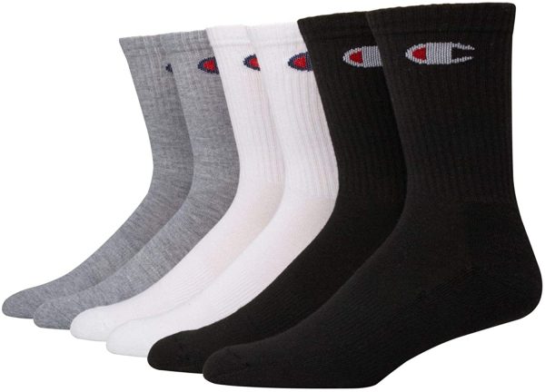 Champion mens Double Dry Moisture Wicking Champion Logo 6 Or 12 Pack Crew Socks