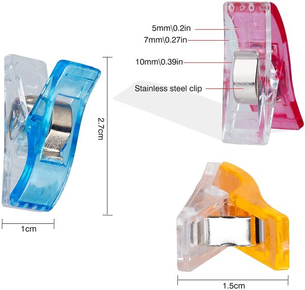 QMAY Sewing Clips, 100 Pcs Quilting Clips with a Plastic Box, Versatile Craft Clips for Quilting, Fabric Clips, Binding, Crocheting, Kniting etc. Color: Random, Size: 27x15x10 mm - Image 2