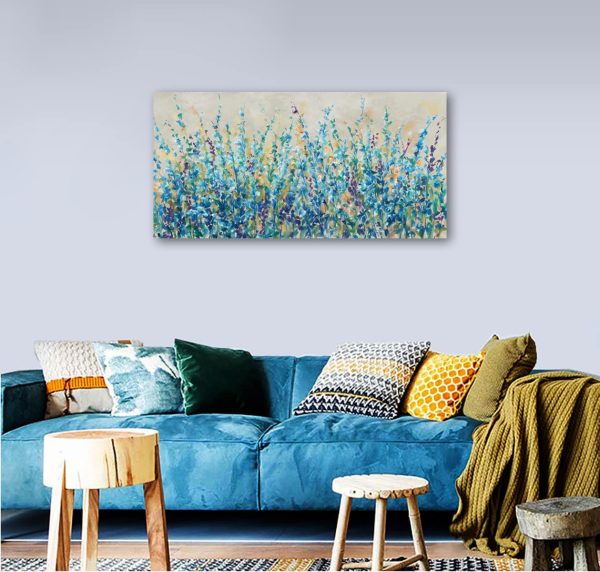 Botanical Canvas Wall Art Plants Floral Canvas Pictures Abstract Teal Leaf Wall Decor Flowers Artwork Turquoise Painting Framed Prints for Living Room Bedroom Kitchen Home Office Decoration 50×100CM