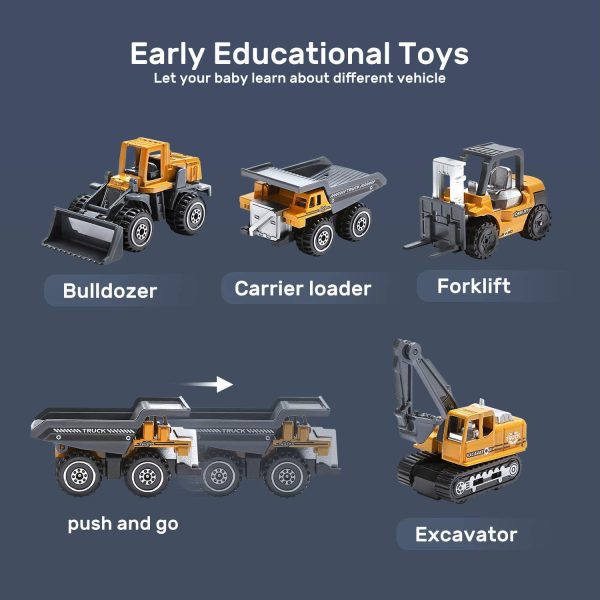 CUTE STONE Construction Vehicles Excavator Toy Set with Realistic Sounds & Lights,Kids Construction Toys Included Toy Excavator,Forklift,Bulldozer,Carrier Loader and Toy Crane,Great Gift for Kids Boys Toddler - Image 8