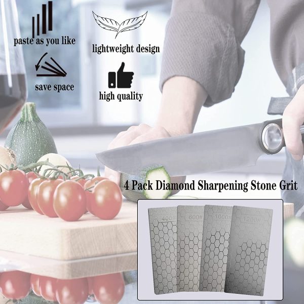 Diamond Sharpening Stone, 4PCS Knife Sharpener Stone Whetstone Honeycomb Surface Diamond Sharpener Plate with Non-Slip Base for Pocket Knives Scissor, Outdoor Kitchen Tools(400/600/1000/1200 Grit) - Image 4