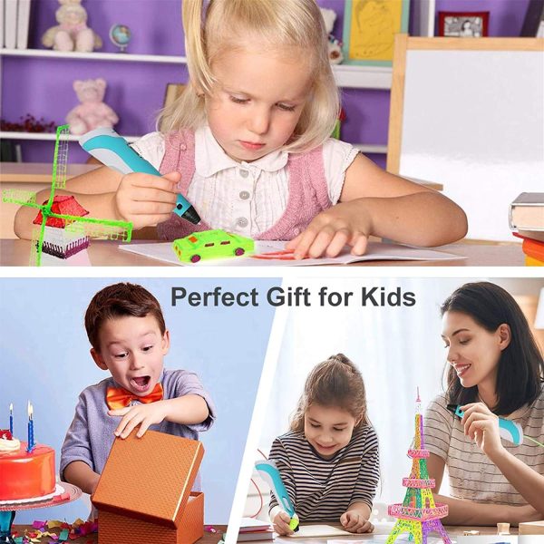 3D Pen for Kids,3D Doodler Pen Kit, Professional 3D Printing Drawing Pen with LED Display and USB Charging, Easy Safe Creative 3D Writing Printer Educational Gift for kids Adults, Include 12 Colors PLA Filament Refills - Image 3