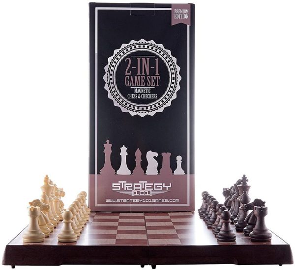 2 in 1 Folding Magnetic Chess and Checkers Game Board. Chess Set Strategy Game Measures 12.5 x 12.5, International Chess Set. Checkers are not Magnetic. - Image 6