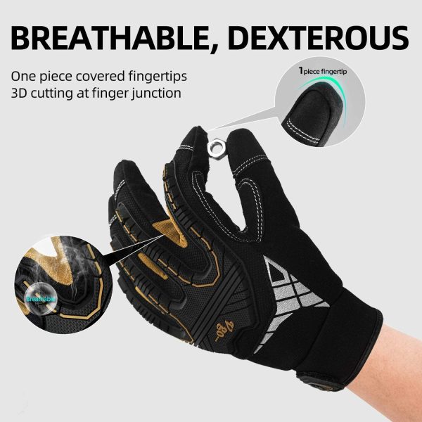 Vgo 1 Pair Heavy Duty Mechanic Gloves, Work Gloves, Impact Reducing, Touchscreen (Size S, Black, SL8849) - Image 4