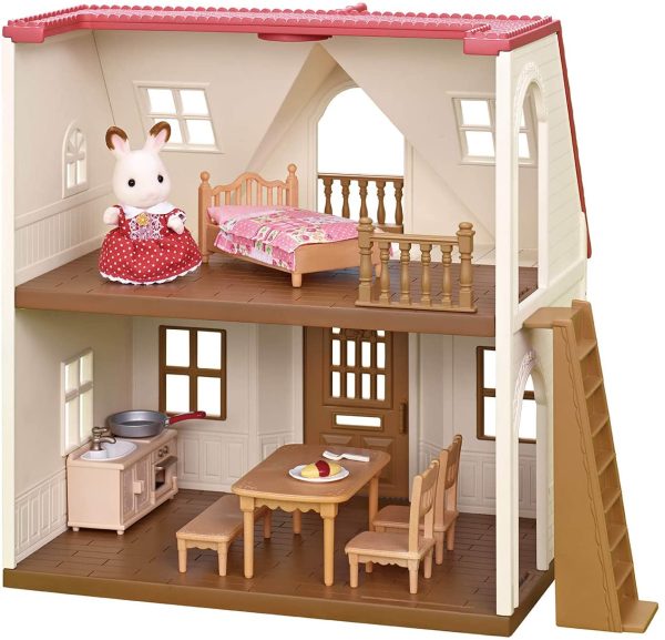 Calico Calico Critters Red Roof Cozy Cottage Starter Home, Dollhouse Playset, Furniture and Accessories Included