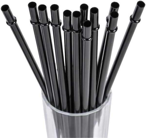 11 Iinch Long Black Reusable Plastic Replacement Drinking Straws for 16 oz & 24 oz Mason Jar,Tumblers, Set of 12 with Cleaning Brush (11inch, Black) - Image 3