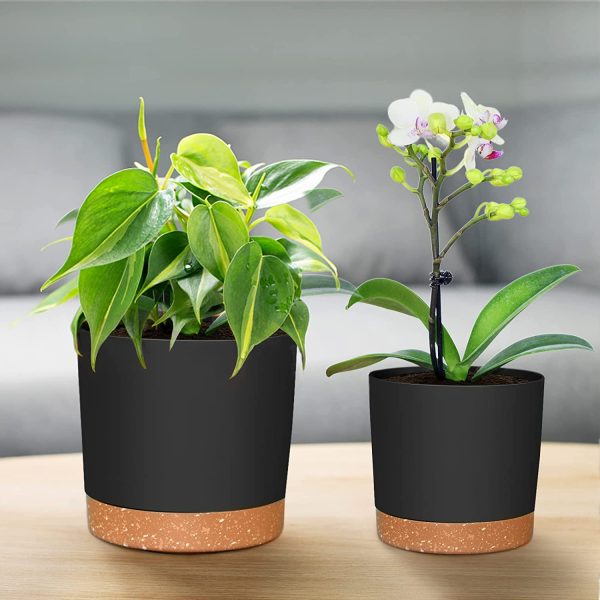 6.5 and 8 Inch Plant Pot, 4 Pcs Self Watering Plastic Planter with Saucers Trays and Drainage Hole, Modern Decorative Flower Pot Plant Container for Indoor Outdoor Home Garden Plant, Dark Gray - Image 7