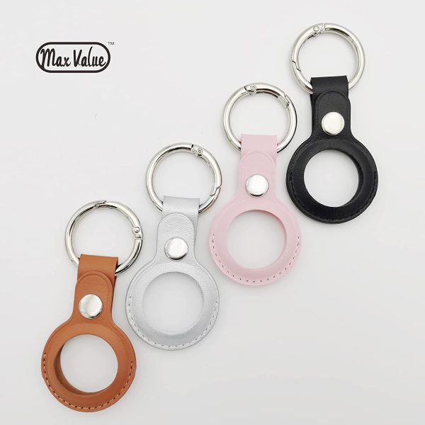 [4 Pack] AirTag PU Leather Case with Keychain Ring Air Tag Holder Anti-Lost Key Chain Loop Case (4Pack Keychain) - Image 5