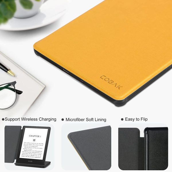 CoBak Kindle Paperwhite Case - All New PU Leather Smart Cover with Auto Sleep Wake Feature for Kindle Paperwhite Signature Edition and Kindle Paperwhite 11th Generation 2021 Released, Yellow - Image 5