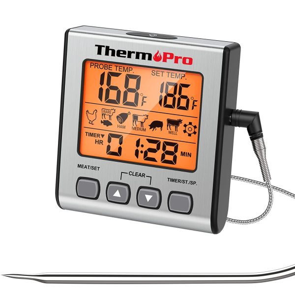 ThermoPro TP16S Digital Meat Thermometer for Cooking and Grilling, BBQ Food Thermometer with Backlight and Kitchen Timer, Grill Temperature Probe Thermometer for Smoker, Barbecue, Oven, Baking,Oil - Image 2