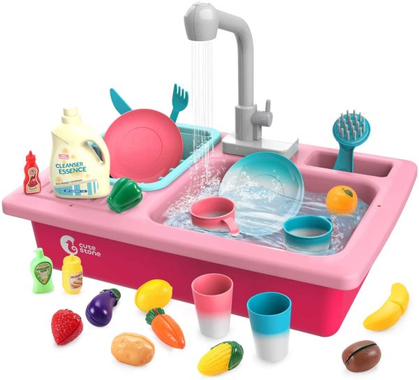 cute stone Color Changing Play Kitchen Sink Toys, Children Electric Dishwasher Playing Toy with Running Water,Upgraded Real Faucet and Play Dishes,Pretend Play Kitchen Toys for Boys Girls Toddlers Kid - Image 9