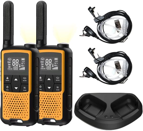 22 Channels FRS Radio Rechargeable NOAA VOX Hands Free 2 Pack with Gang Charger (F22-Orange) - Image 4