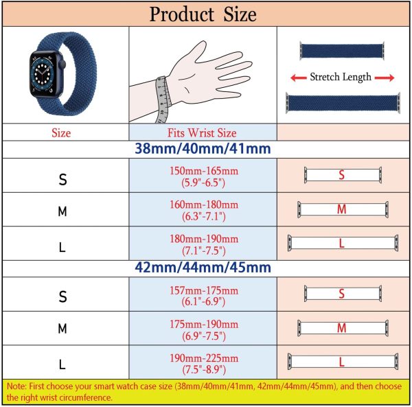 Sport Braided Solo Loop Strap Compatible with Apple Watch Band 38mm 40mm 41mm 42mm 44mm 45mm, Elastic Nylon Bracelets for iWatch Series 7 6 5 4 3 2 1, SE (38mm/40mm/41mm - S, Blue) - Image 4