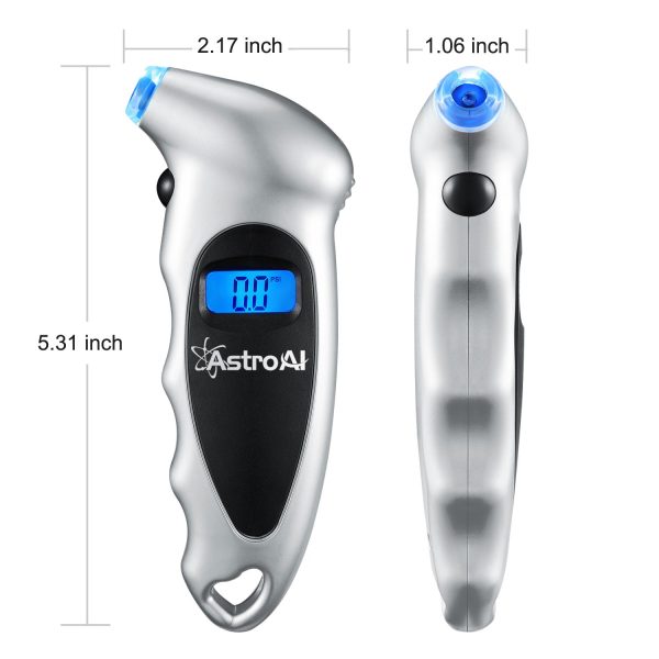 AstroAI Digital Tire Pressure Gauge 150 PSI 4 Settings for Car Truck Bicycle with Backlit LCD and Non-Slip Grip, Silver, 1 Pack - Image 3