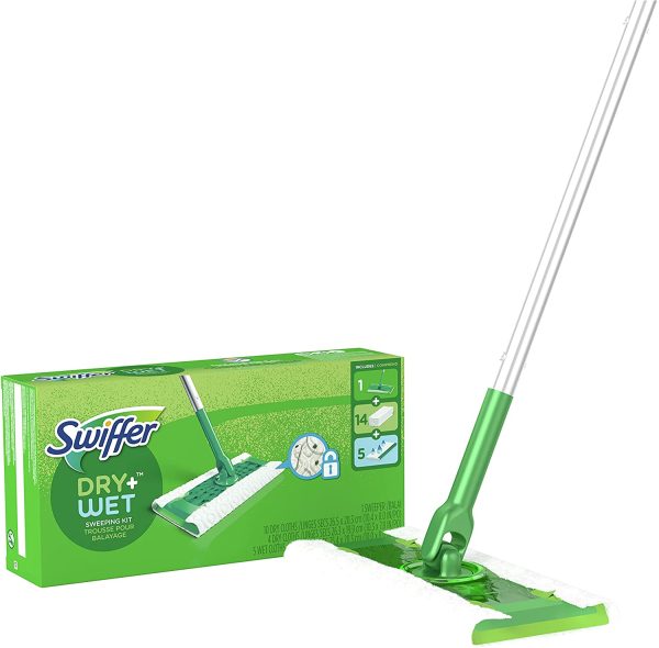 Swiffer Wet & Dry Sweeper Starter Kit, Mops for Floors, Includes 1 Floor Mop, 5 Swiffer Wet Pads 14 Dry Cloth Refills, - Image 8