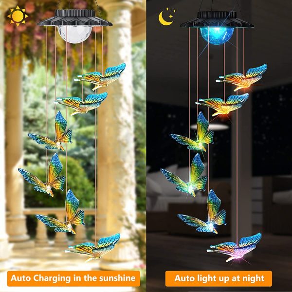 Solar Butterfly Wind Chimes Outdoor Colors Changing Upgraded 7 LED Lights Energy Saving and Waterproof Hanging Shiny Lights for Home Patio Yard Garden Decor Great Gifts Mother Gift - Image 2