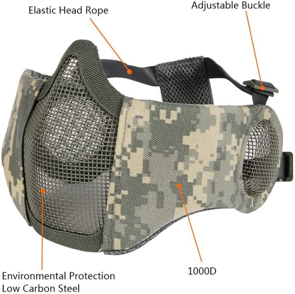 AOUTACC Airsoft Protective Gear Set, Half Face Mesh Mask with Ear Protection and Tactical Goggles for BBS Paintball Shooting CS Survival Games Cosplay - Image 6