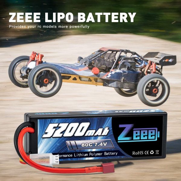 Zeee 2S 7.4V 5200mAh Lipo Battery 80C Hard Case Battery with Deans Plug for 1/8 1/10 RC Vehicles Car Traxxas Slash X-Maxx RC Buggy Truggy RC Airplane(2 Pack) - Image 5