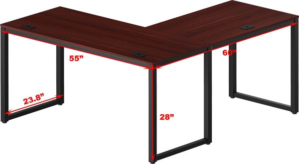 L Shaped Corner Office Computer Desk, Black Cherry, 55" x 60"