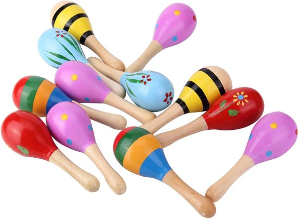 Sansheng 12 PCS Mini Wood Festival Maracas Toys, Wooden Maracas Festival Painting, Wooden Carnival Maracas (Random Colors) - Image 4