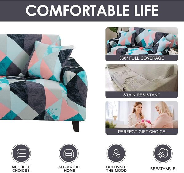 1 Piece Sofa Covers for 3 Cushion Couch, Stretch Sofa Slipcover, Printed Couch Cover, Universal Couch Slipcovers, 3 Seater Sofa Cover with 1 Pillowcase (Large, Liunian) - Image 5