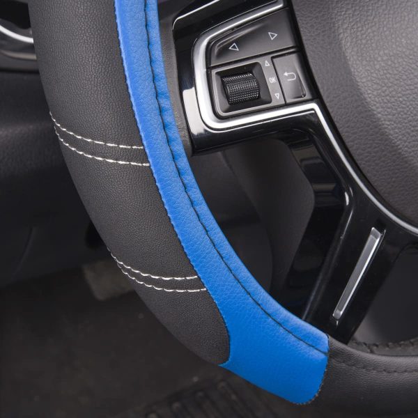 CAR PASS Line Rider Faux Leather Steering Wheel Cover Universal Fits for Truck,SUV,Cars (Black with Blue) - Image 4