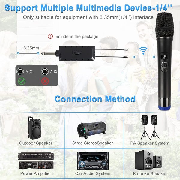 Wireless Microphone,  Karaoke Microphone with 192KHZ/24Bit, Professional UHF Cordless Dynamic Mic System, Rechargeable Receiver for Voice Amplifier, PA System, Meeting, Party, Church, Wedding.(Black) - Image 7