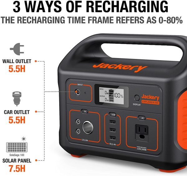 Jackery Portable Power Station Explorer 500, 518Wh Outdoor Solar Generator Mobile Lithium Battery Pack with 110V/500W AC Outlet (Solar Panel Not Included) for Road Trip Camping, Outdoor Adventure - Image 4