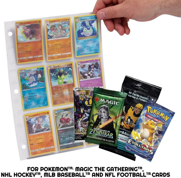 9 Pocket Trading Card Binder Pages Fits Hockey Cards, Pokemon Card, Yugioh Cards, Baseball Cards - Thick Plastic Card Collection Storage - Holds 1080 Cards - Made in Canada (120 Sheets) - Image 4