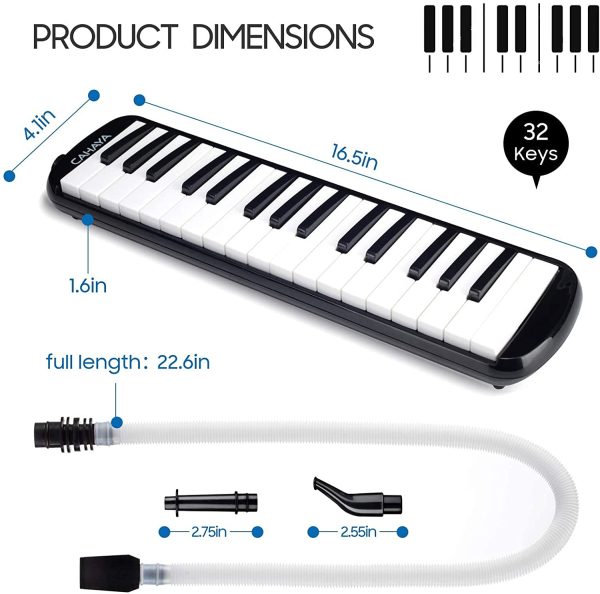 CAHAYA Melodica 32-Key Piano Style Portable with Plastic Flexible Long Pipe Short Mouthpiece and Carrying Bag for Music Lovers Beginners Kids Black CY0050-1 - Image 7