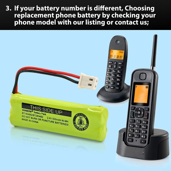 BT183482/BT283482 2.4V 600mAh Ni-MH Cordless Phone Battery Compatible with VTech DS6401 DS6421 DS6422 DS6472 LS6405 LS6425 LS6426 LS6475 LS6476 Handset (2) - Image 5