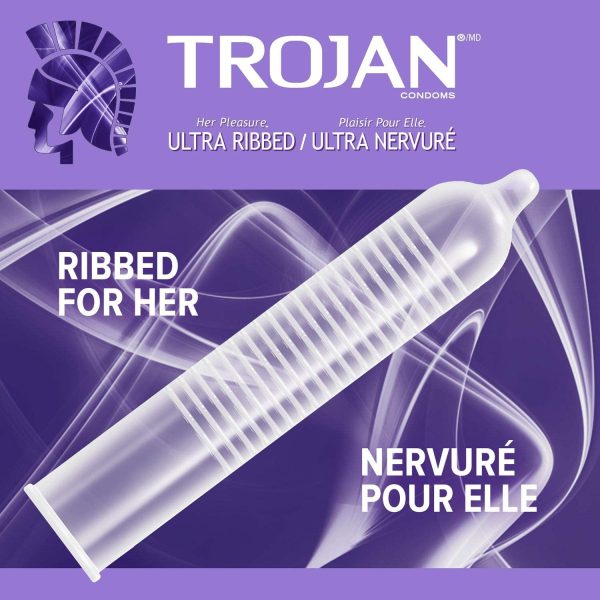 TROJAN Her Pleasure Ultra Ribbed Lubricated Latex Condoms, 12 Count