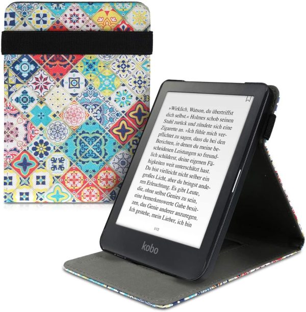 kwmobile Cover Compatible with Kobo Clara HD - Cover PU Leather e-Reader Case - Moroccan Vibes in Multicolor Blue/Red/Light Brown - Image 7