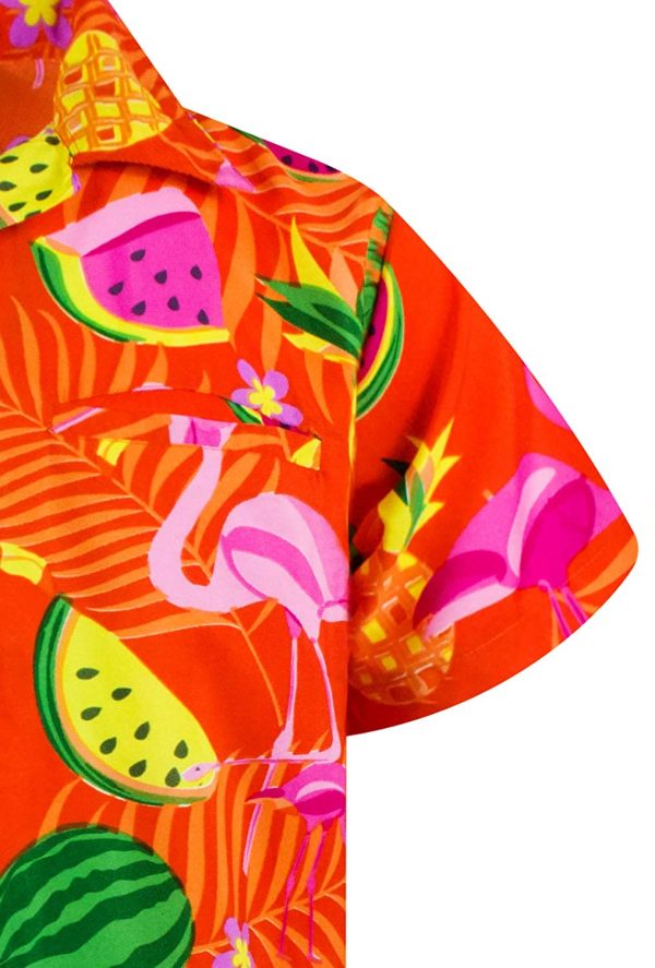 King Kameha Funky Hawaiian Shirt Men Shortsleeve Frontpocket Hawaiian-Print Melon Flamingo Fruits - Image 6