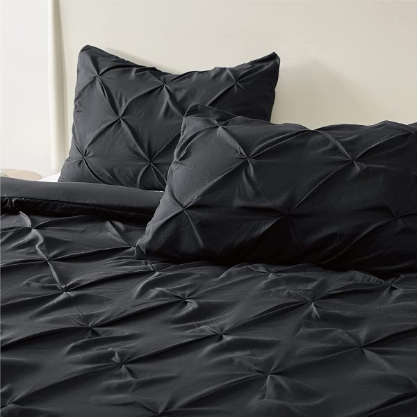 Pintuck King Duvet Cover Black - Soft Pinch Pleated Duvet Cover Set for All Season, 3 Pieces Bedding Set, 8 Corner Ties, 90x104 Inch - Image 8