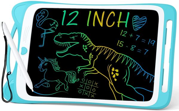 Jasonwell Kids Drawing Pad Doodle Board 12'' Colorful Toddler Scribbler Board Erasable LCD Writing Tablet Light Drawing Board Educational Learning Toys Gifts for 3 4 5 6 7 8 Year Old Girls Boys (Blue) - Image 2